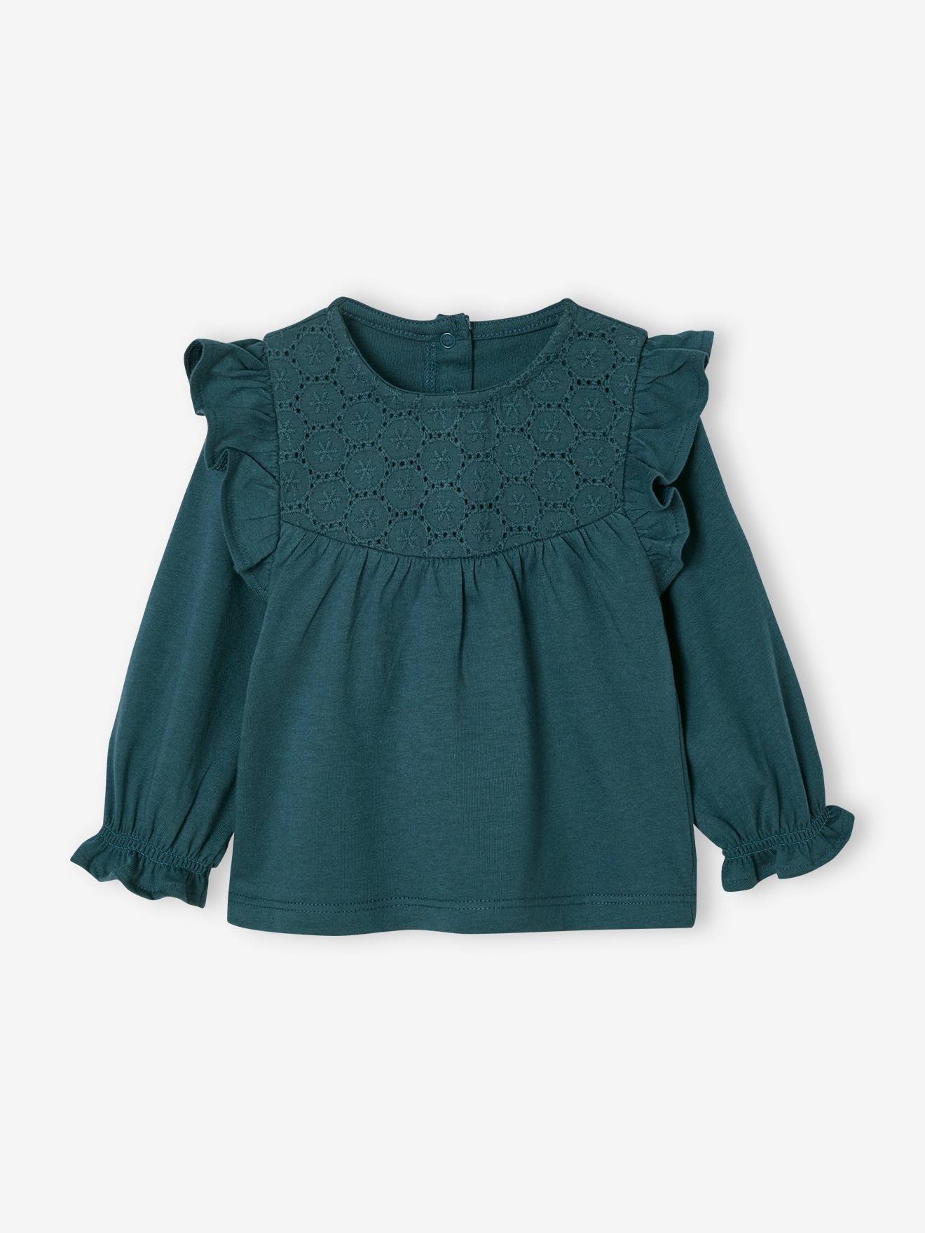 Baby T-Shirt mit langen Ärmeln mit Stickerei pfauen von Vertbaudet