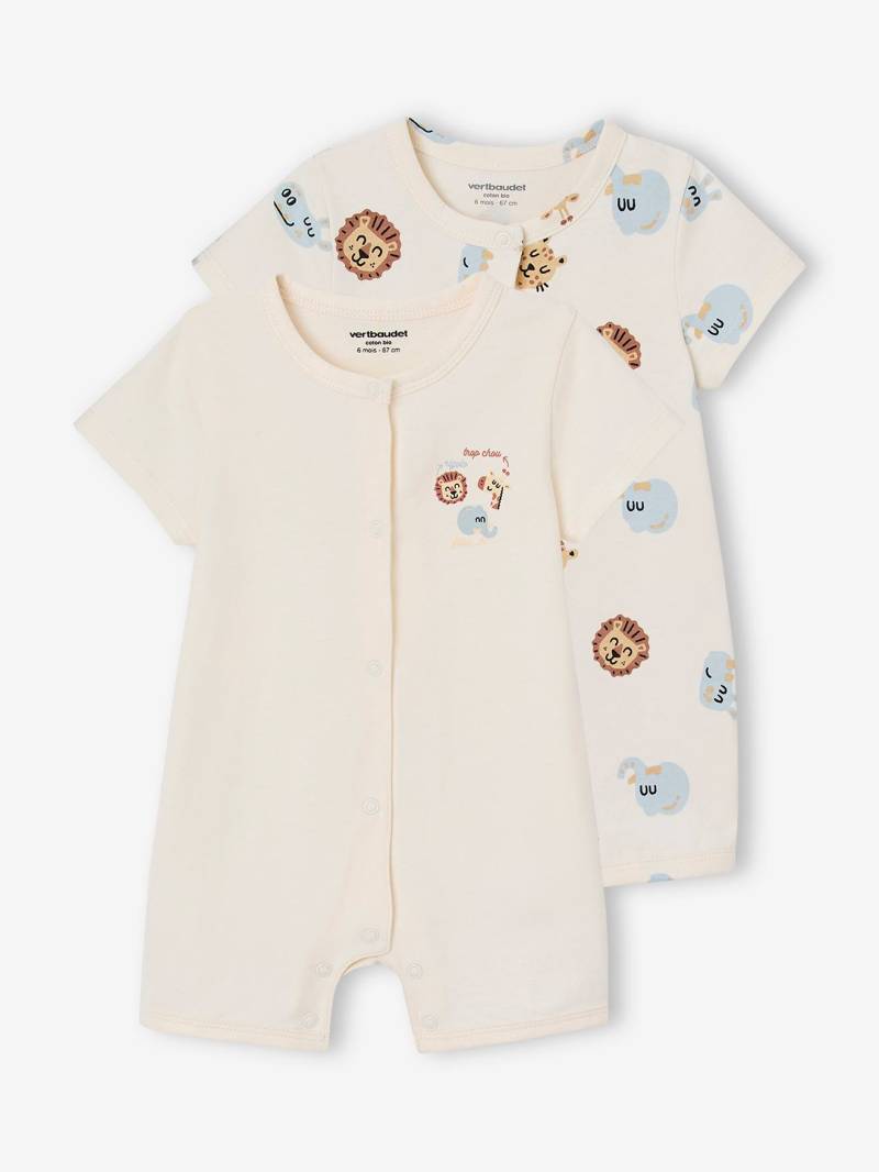 Bio-Kollektion: 2er-Pack Baby Kurzoveralls mit Dschungelmotiv von Vertbaudet