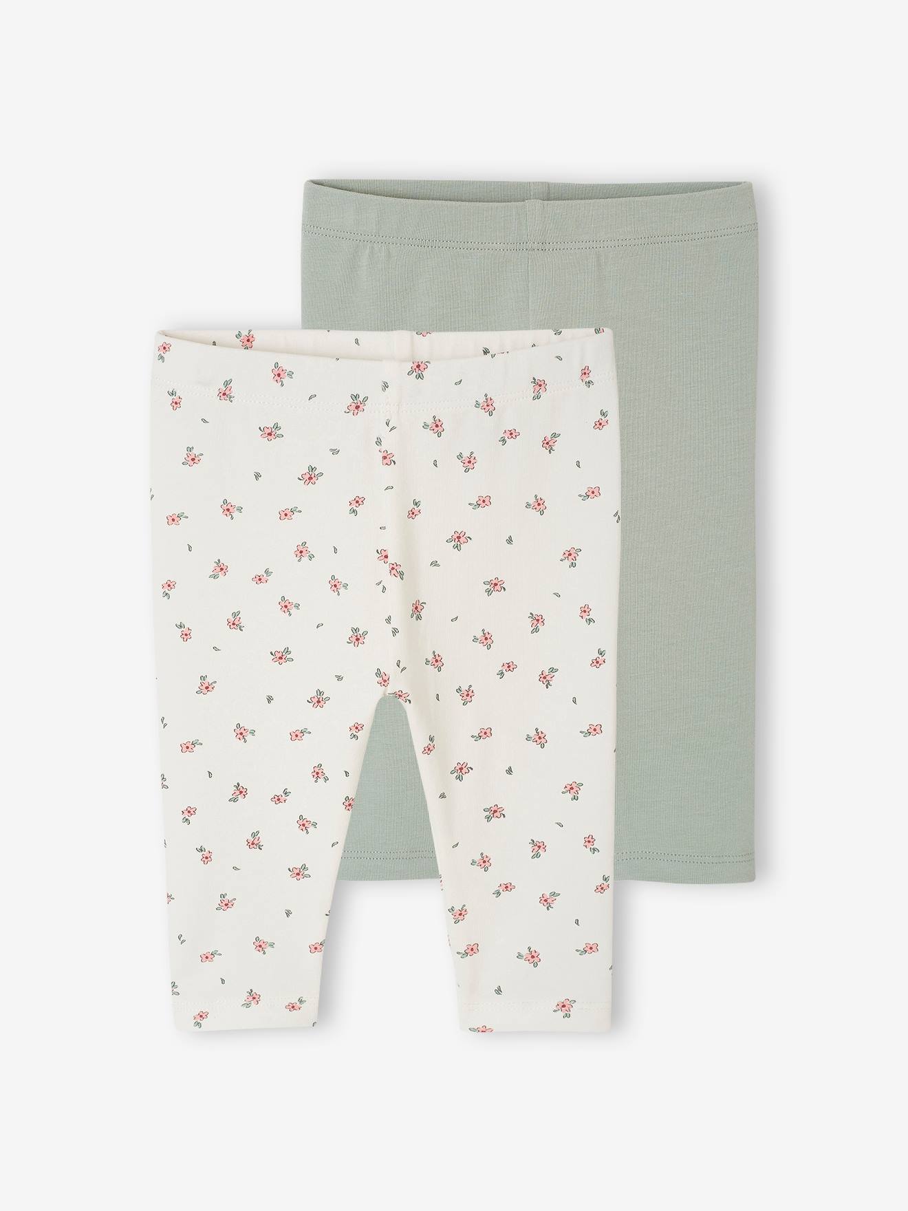 Bio-Kollektion: 2er-Pack Baby Leggings BASIC salbei von Vertbaudet