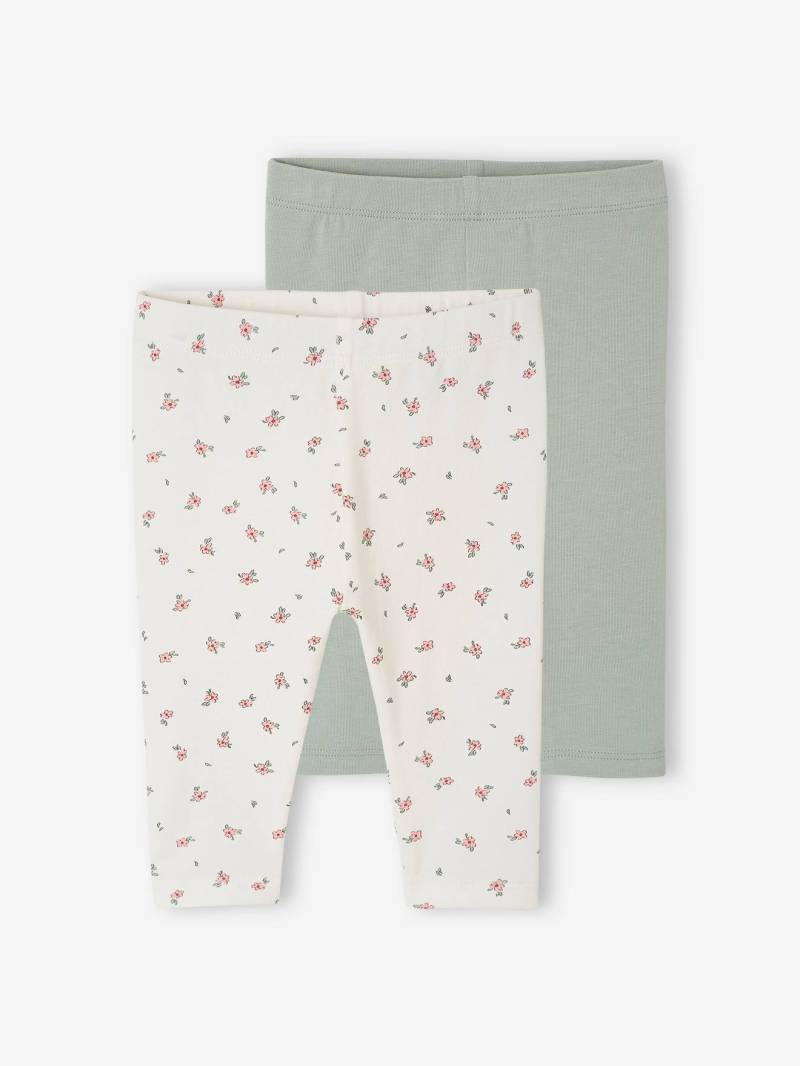 Bio-Kollektion: 2er-Pack Baby Leggings BASIC salbei von Vertbaudet