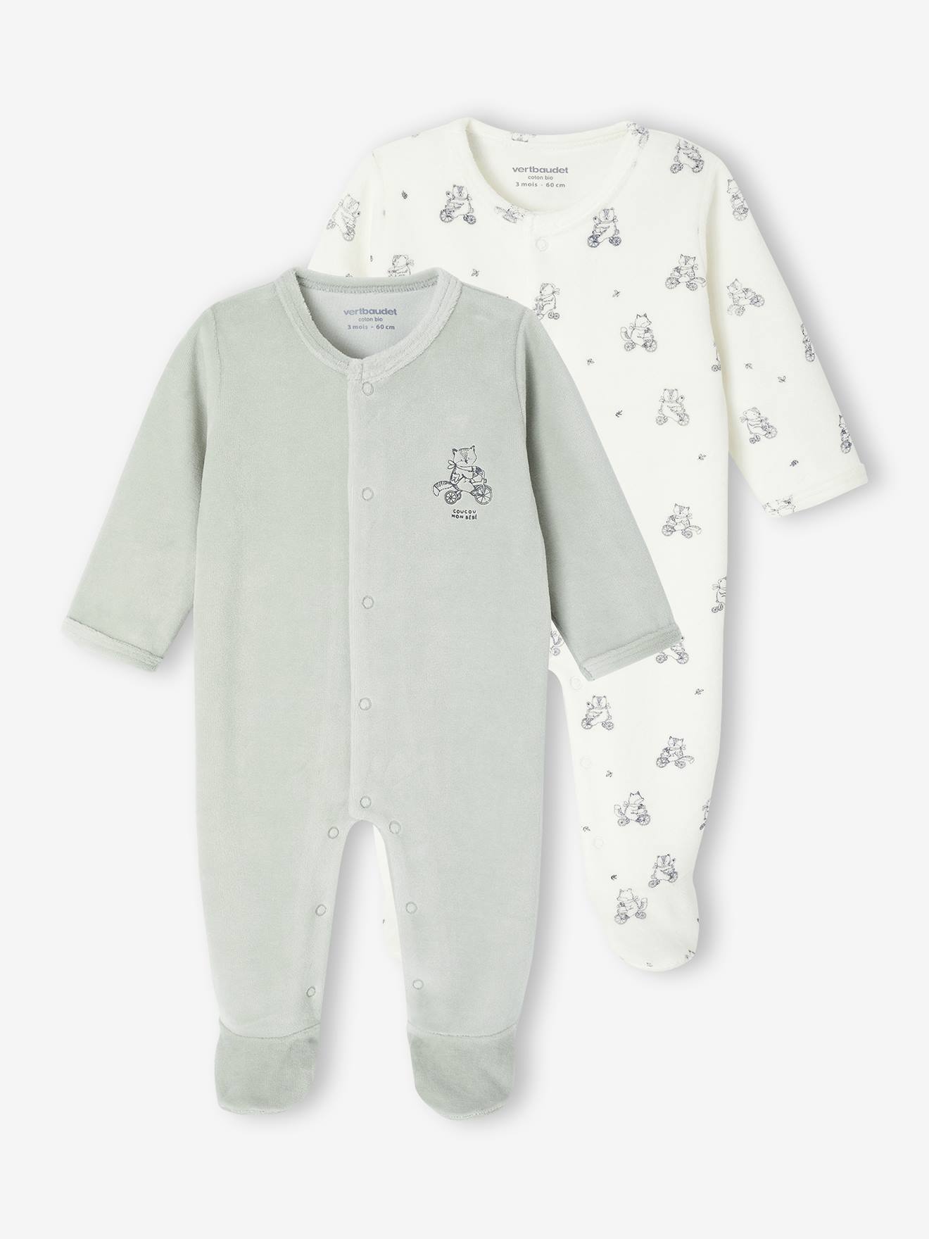 Bio-Kollektion: 2er-Pack Baby Strampler aus Samt Bio-Kollektion: 2er-Pack Baby Strampler aus Samt von Vertbaudet