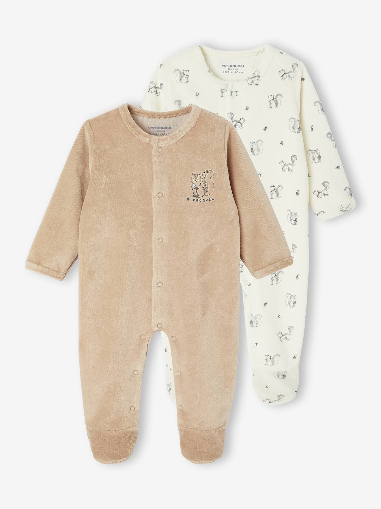 Bio-Kollektion: 2er-Pack Baby Strampler aus Samt von Vertbaudet