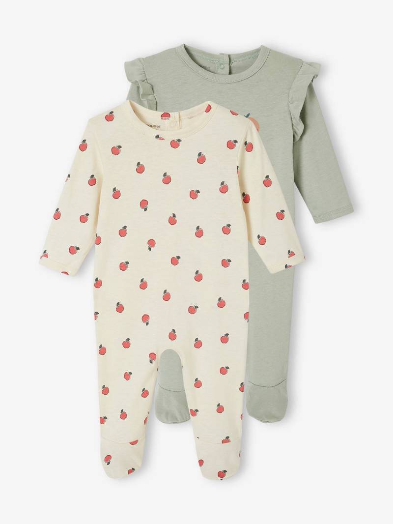 Bio-Kollektion: 2er-Pack Baby Strampler mit Apfelmotiven salbei von Vertbaudet