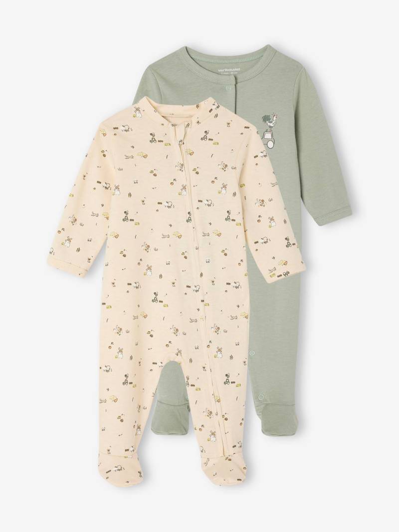 Bio-Kollektion: 2er-Pack Baby Strampler mit Bauernhoftieren von Vertbaudet