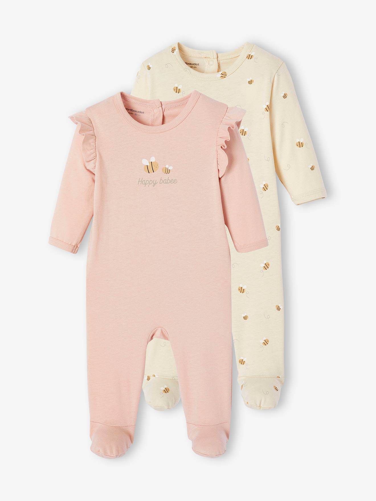 Bio-Kollektion: 2er-Pack Baby Strampler mit Bienen von Vertbaudet