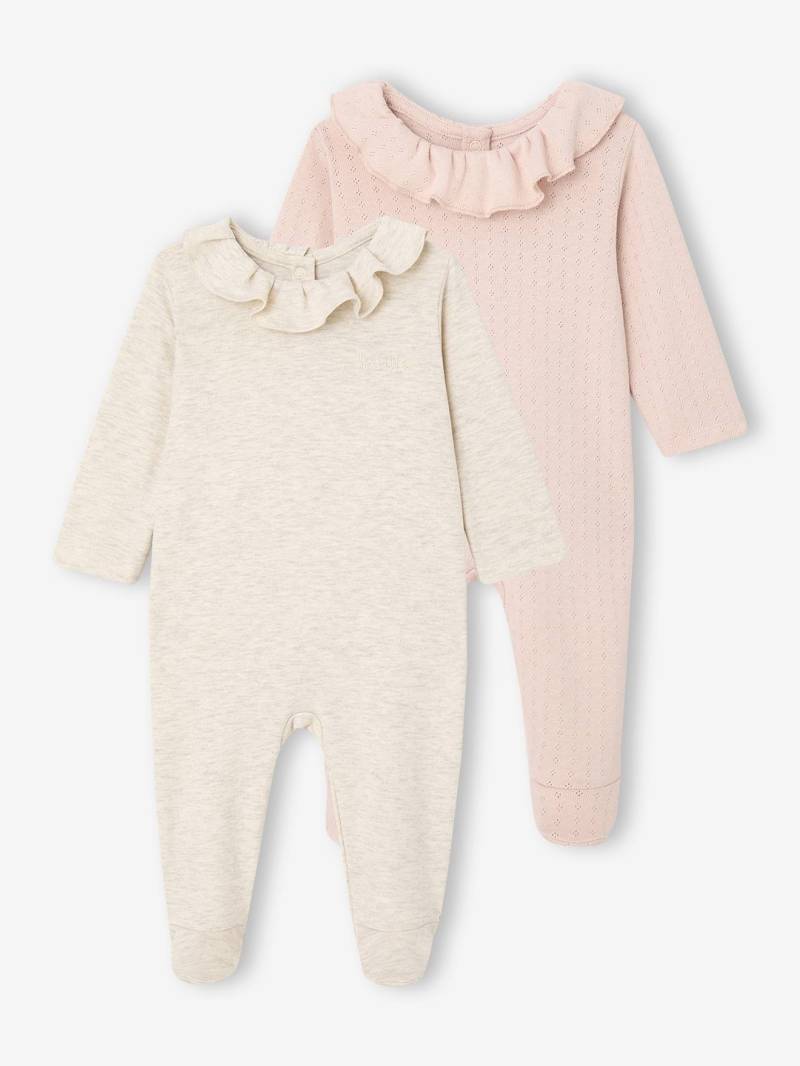 Bio-Kollektion: 2er-Pack Baby Strampler mit Volantkragen von Vertbaudet