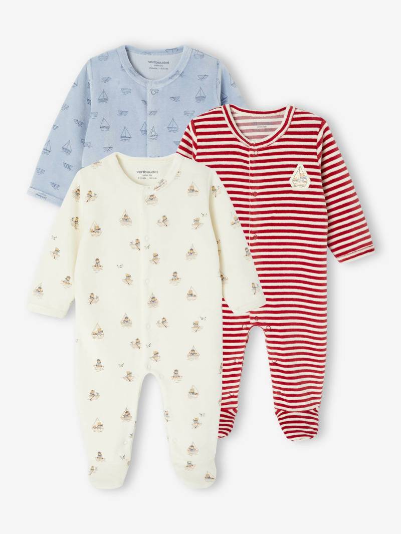 Bio-Kollektion: 3er-Pack Baby Samt-Strampler mit Fuß von Vertbaudet