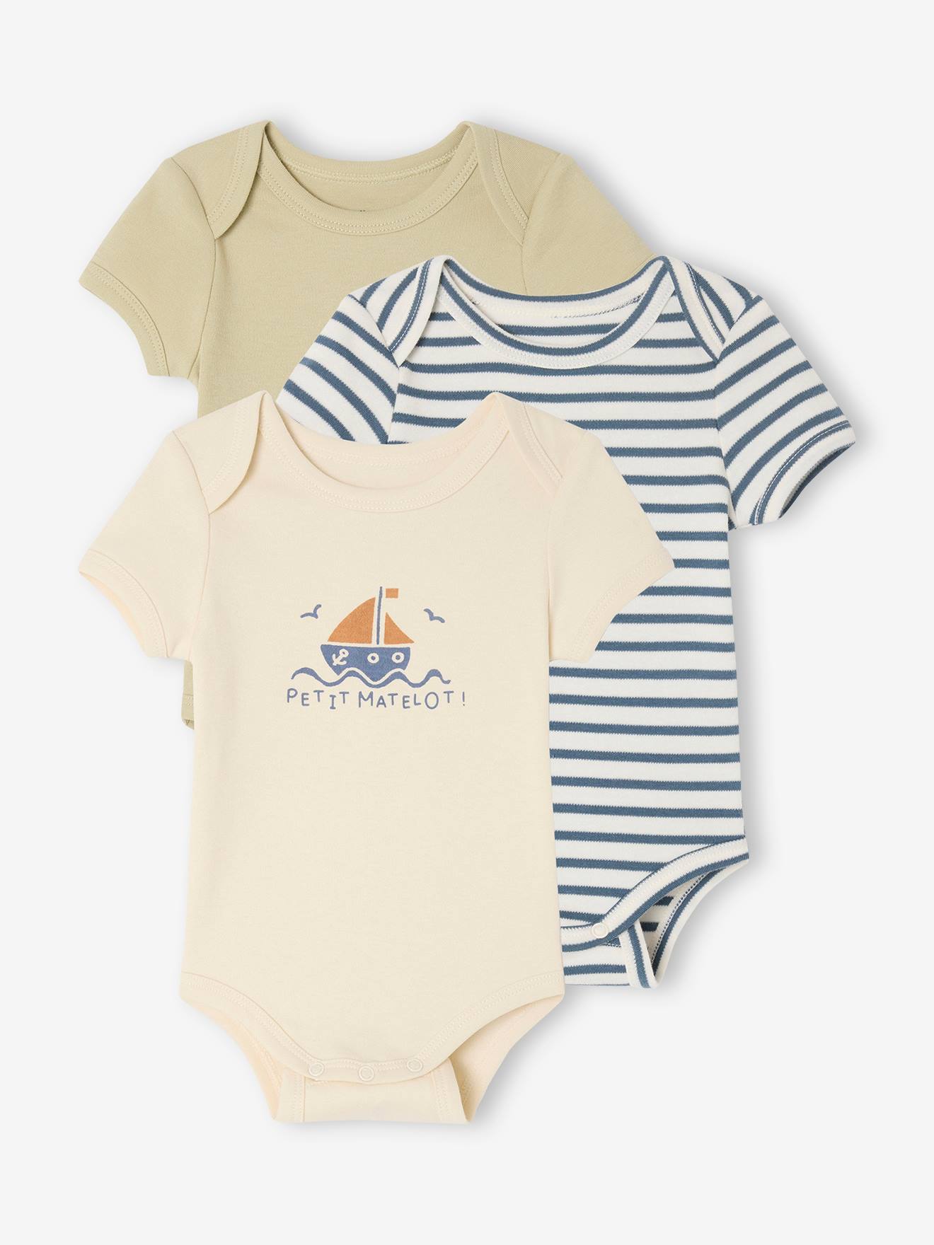 Bio-Kollektion: 3er-Pack mitwachsende Baby Bodys mit kurzen Ärmeln Bio-Kollektion: 3er-Pack mitwachsende Baby Bodys mit kurzen Ärmeln von Vertbaudet