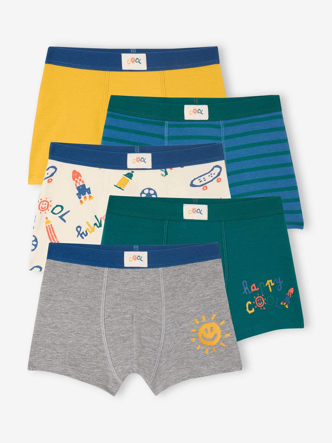 Bio-Kollektion: 5er-Pack Jungen Stretch-Boxershorts COOL Bio-Kollektion: 5er-Pack Jungen Stretch-Boxershorts COOL von Vertbaudet