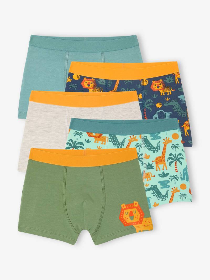 Bio-Kollektion: 5er-Pack Jungen Stretch-Boxershorts Dschungel von Vertbaudet