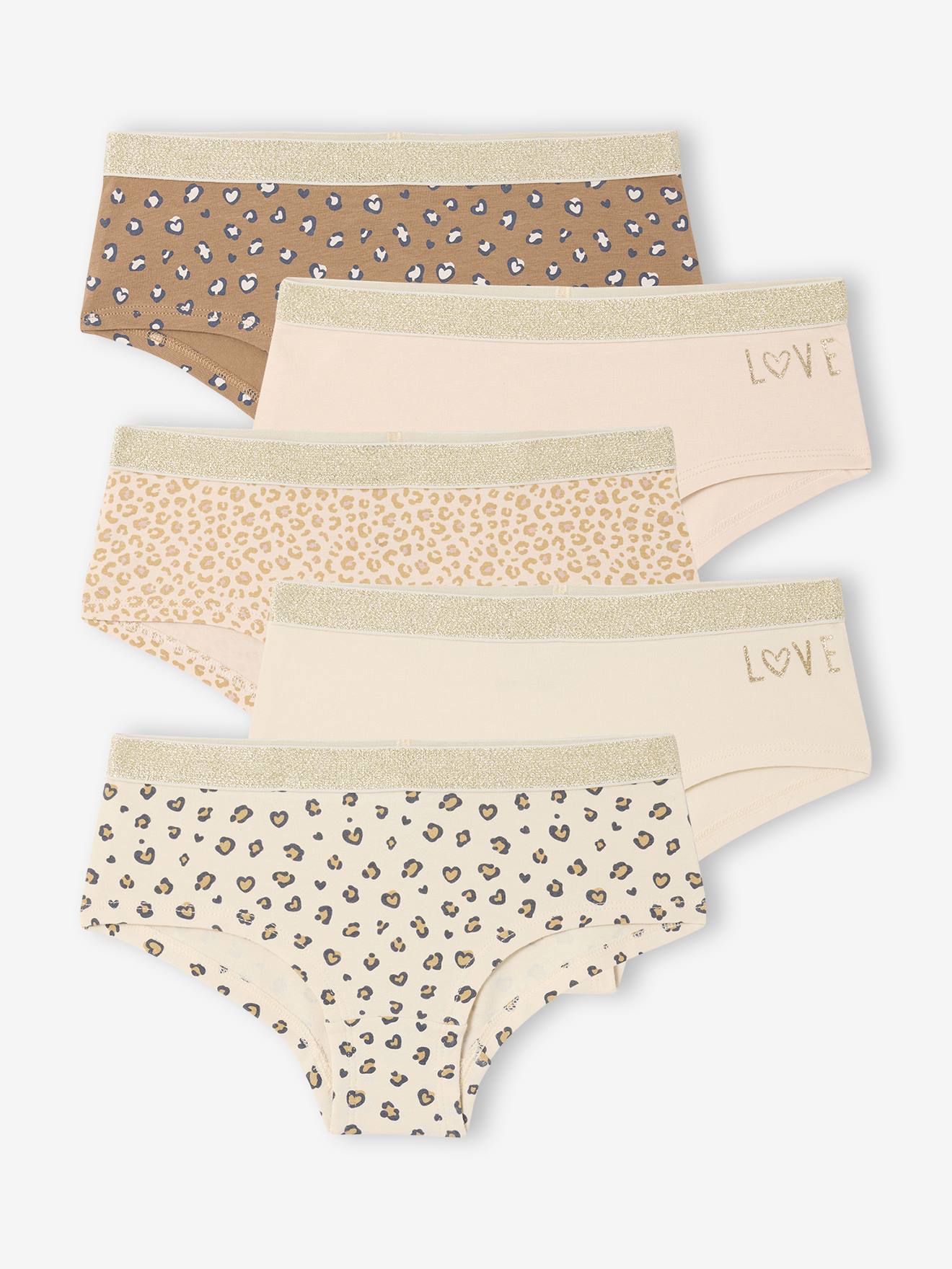 Bio-Kollektion: 5er-Pack Mädchen Shortys Leo & Love Bio-Kollektion: 5er-Pack Mädchen Shortys Leo & Love von Vertbaudet