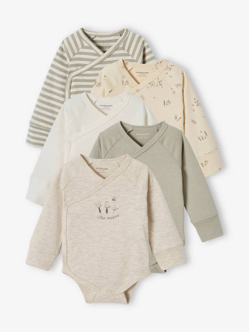 Bio-Kollektion: 5er-Pack mitwachsende Baby Langarmbodys salbei von Vertbaudet