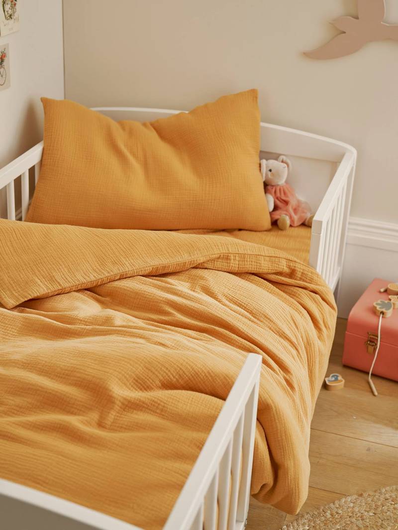 Bio-Kollektion: Baby Bettwäsche-Set aus einfarbigem Musselin ocker von Vertbaudet