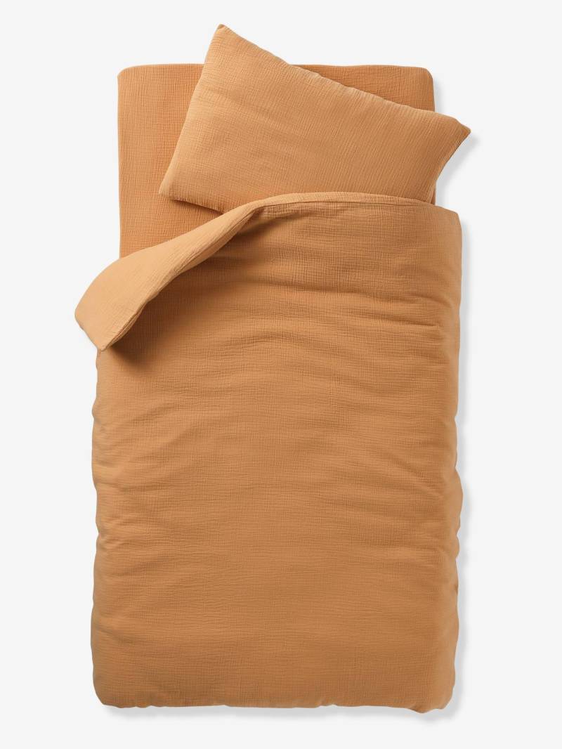 Bio-Kollektion: Baby Bettwäsche-Set aus einfarbigem Musselin ocker von Vertbaudet