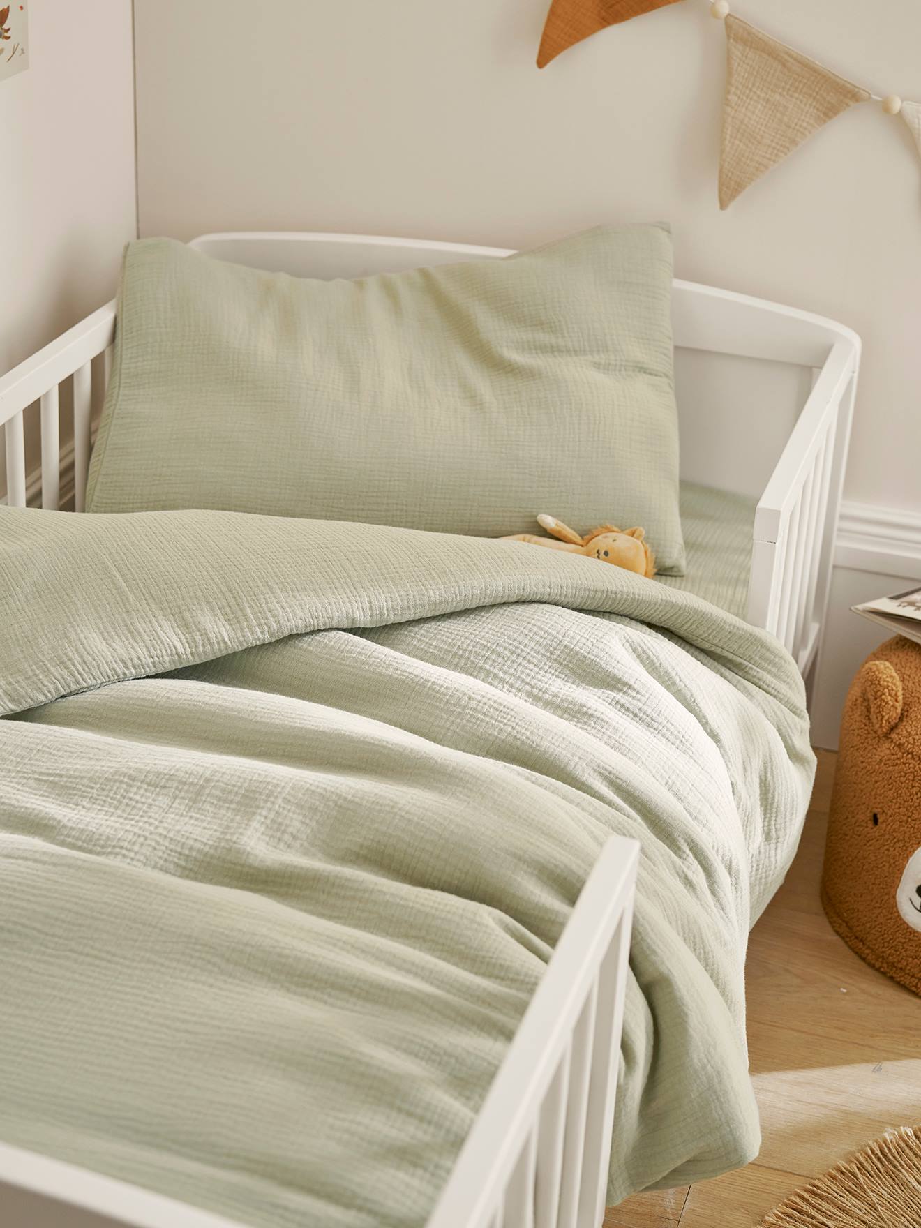 Bio-Kollektion: Baby Bettwäsche-Set aus einfarbigem Musselin salbei von Vertbaudet