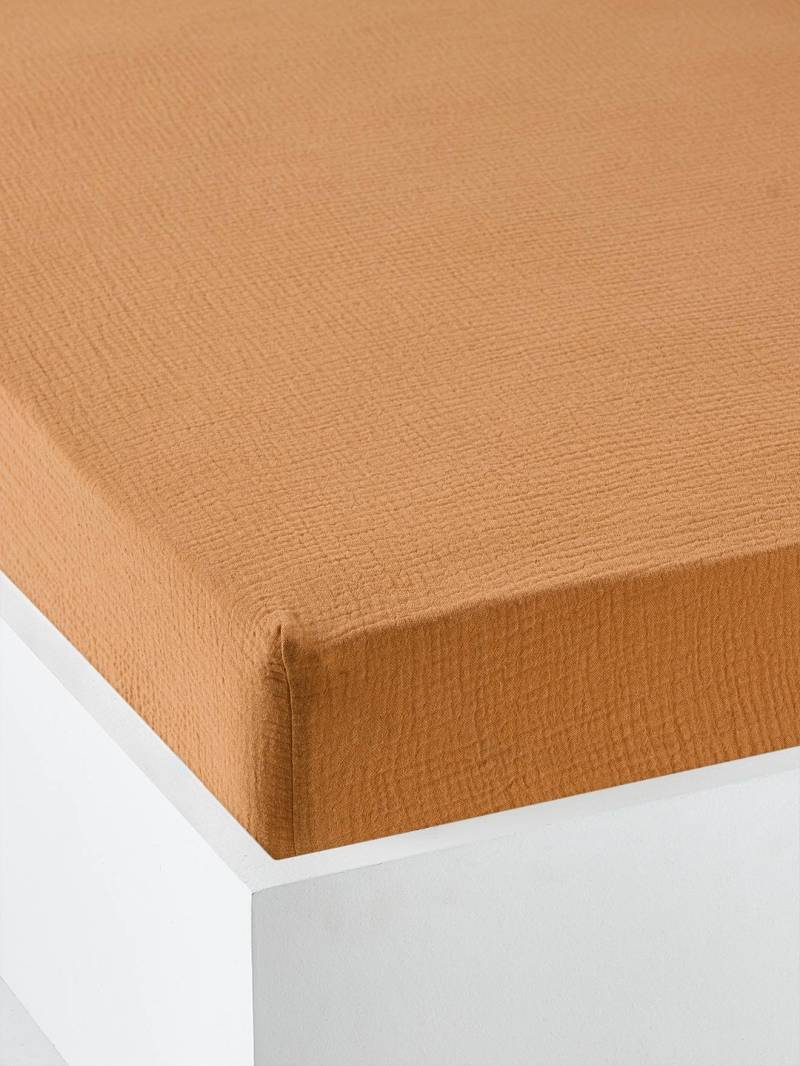 Bio-Kollektion: Baby Spannbettlaken aus einfarbigem Musselin ocker von Vertbaudet