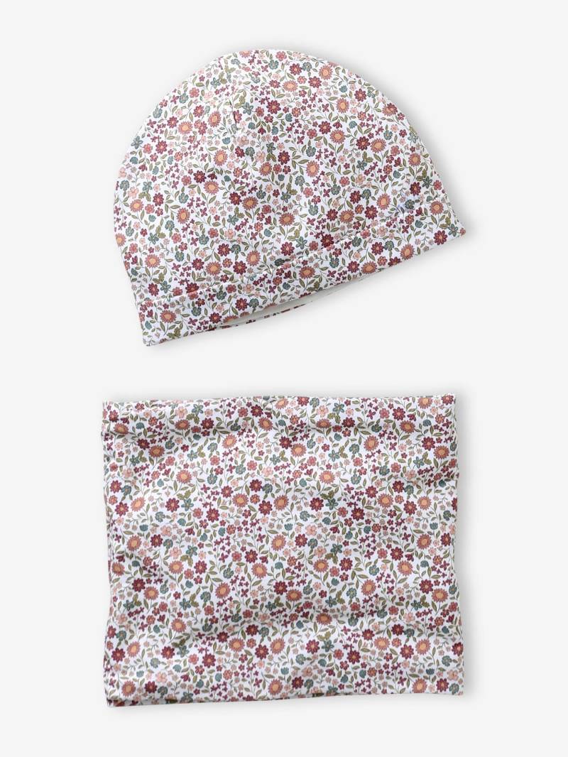 Blumiges Set aus Mütze und Snood für Mädchen von Vertbaudet
