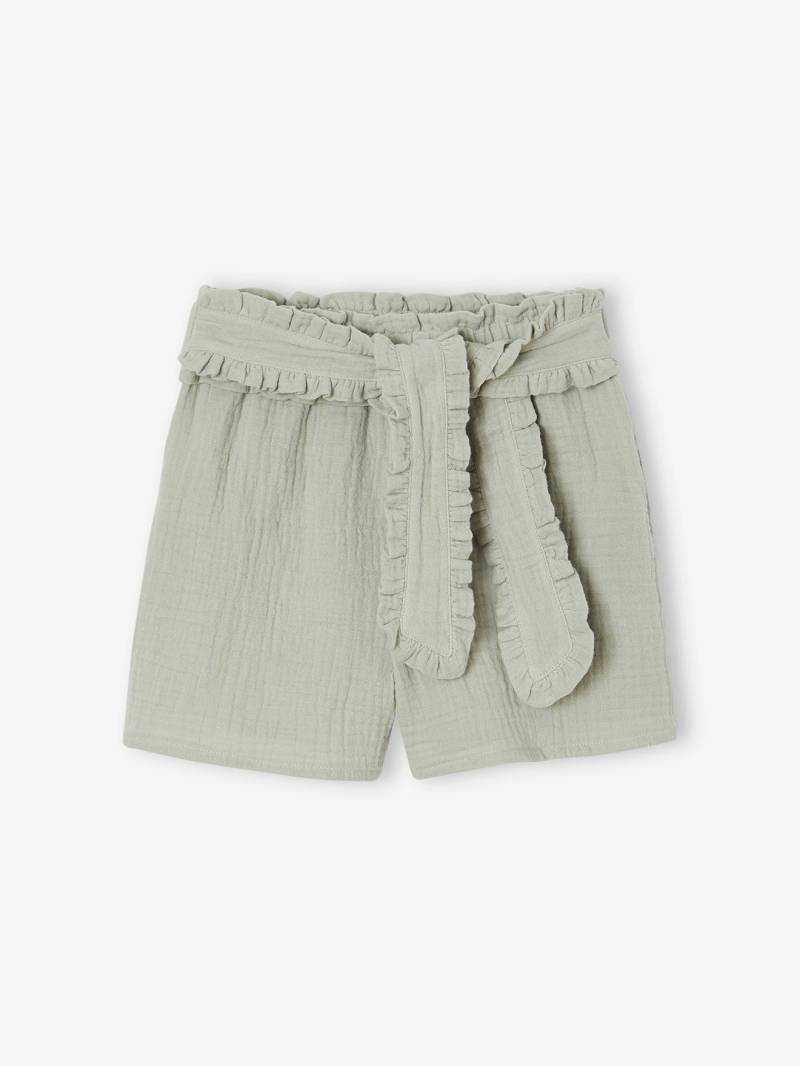Festliche Mädchen Shorts mit Stoffgürtel salbei von Vertbaudet