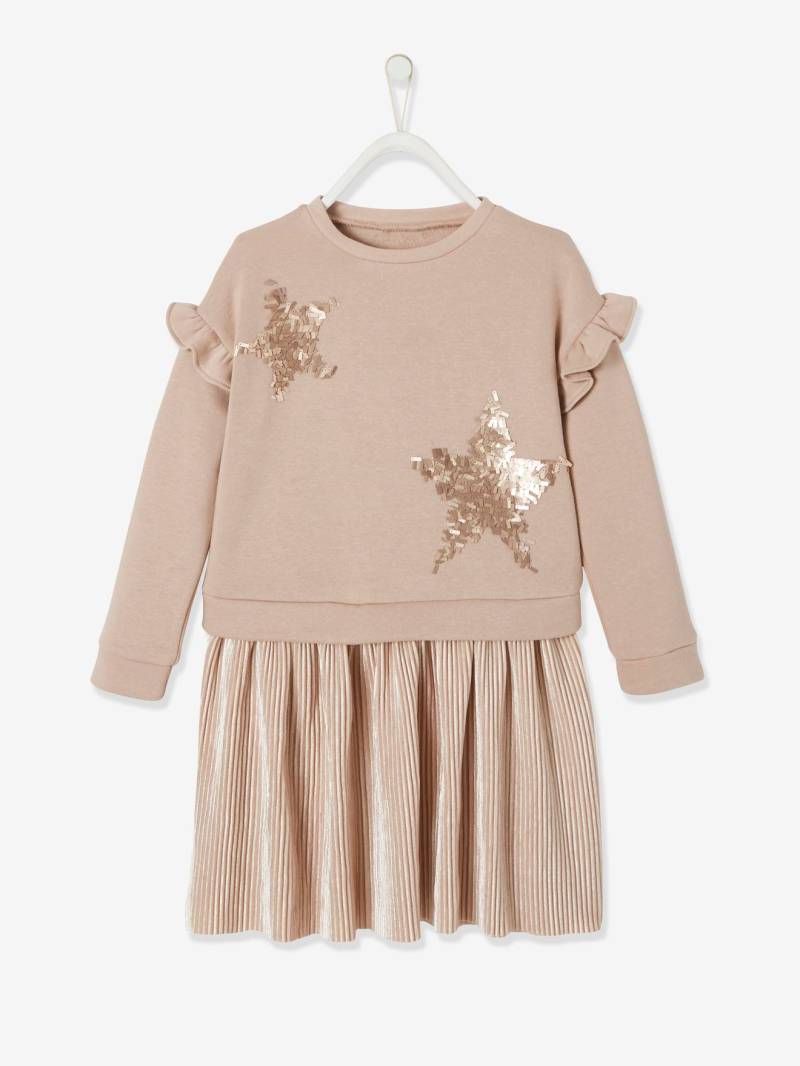 Festliches Mädchen 2-in-1-Kleid: Pailletten und Plisseerock aus Samt von Vertbaudet