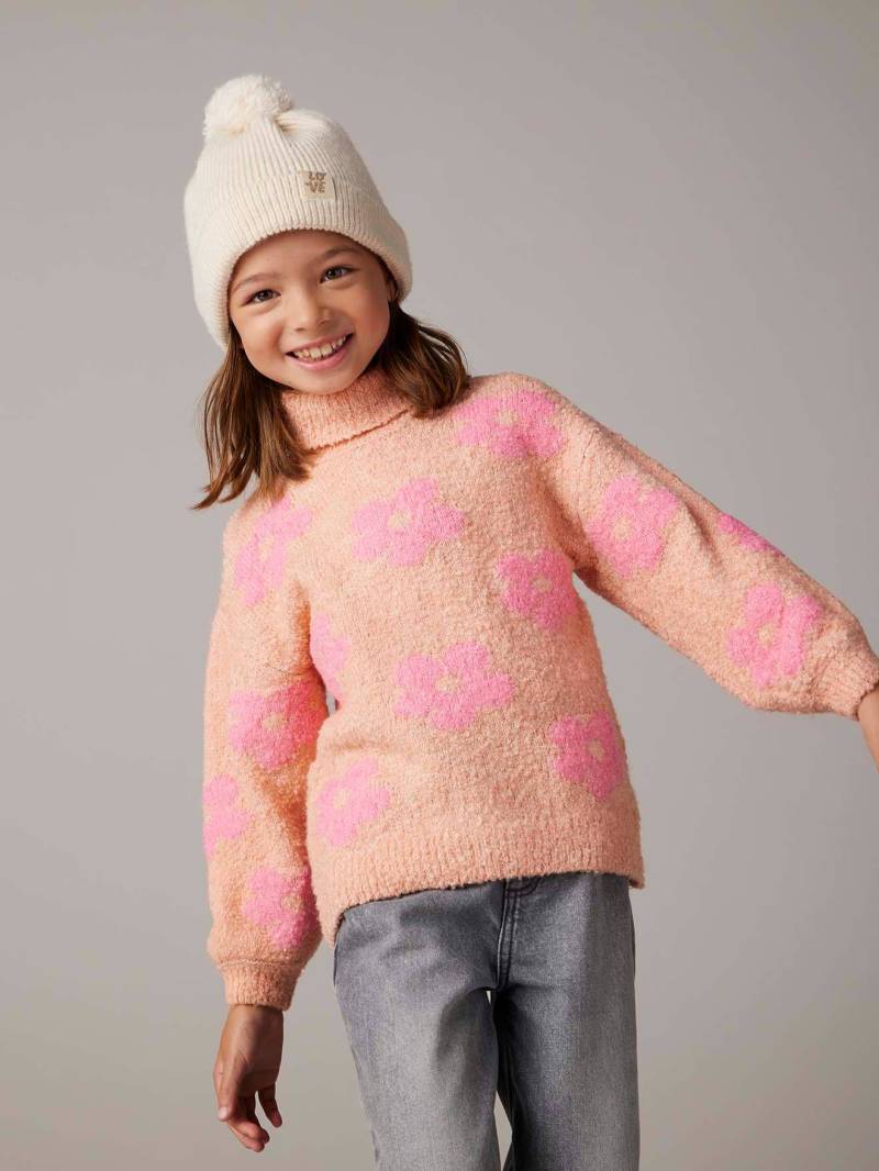 Flauschiger Mädchen Rollkragenpullover mit Muster von Vertbaudet