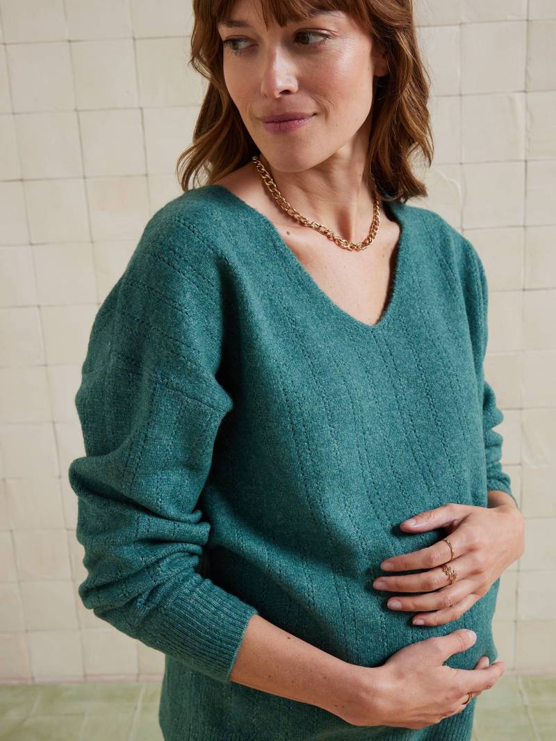 Flauschiger Umstandspullover mit V-Ausschnitt englisch von Vertbaudet