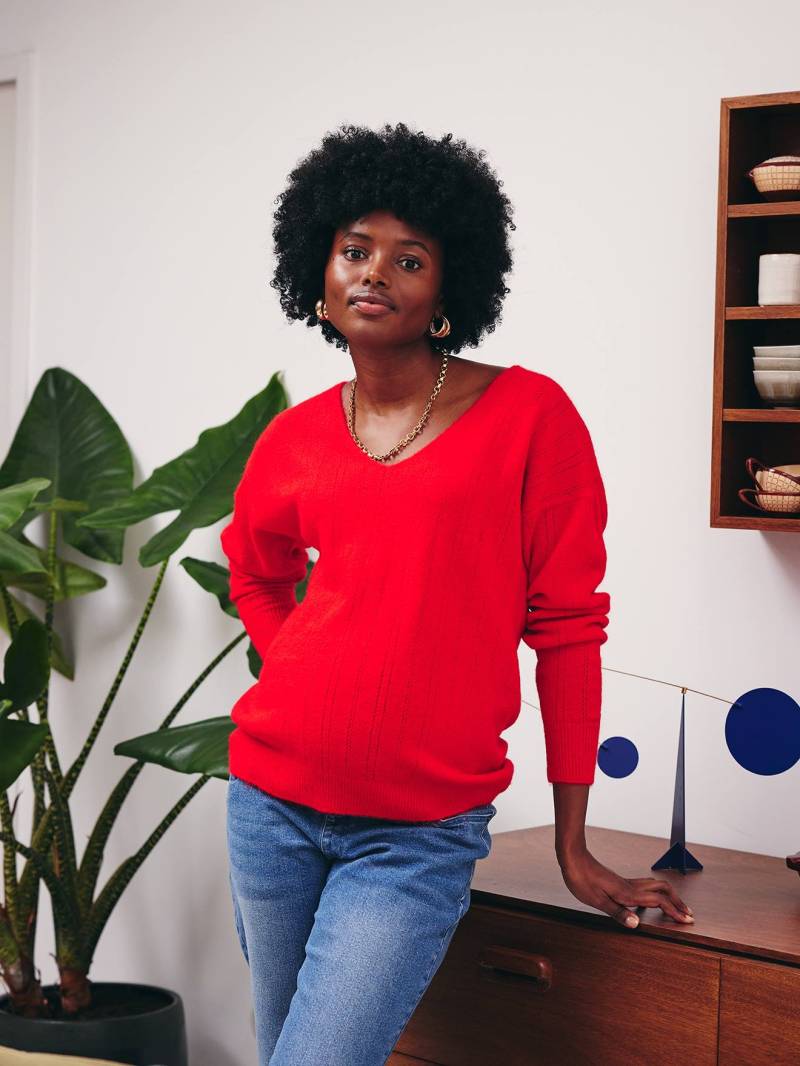 Flauschiger Umstandspullover mit V-Ausschnitt granatapfel von Vertbaudet