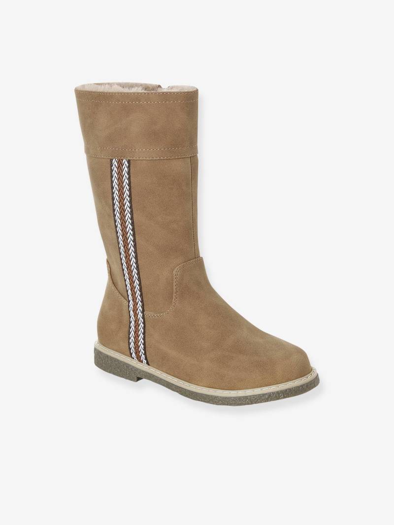 Gefütterte Stiefel mit Reißverschluss und Zierborte für Mädchen camel von Vertbaudet