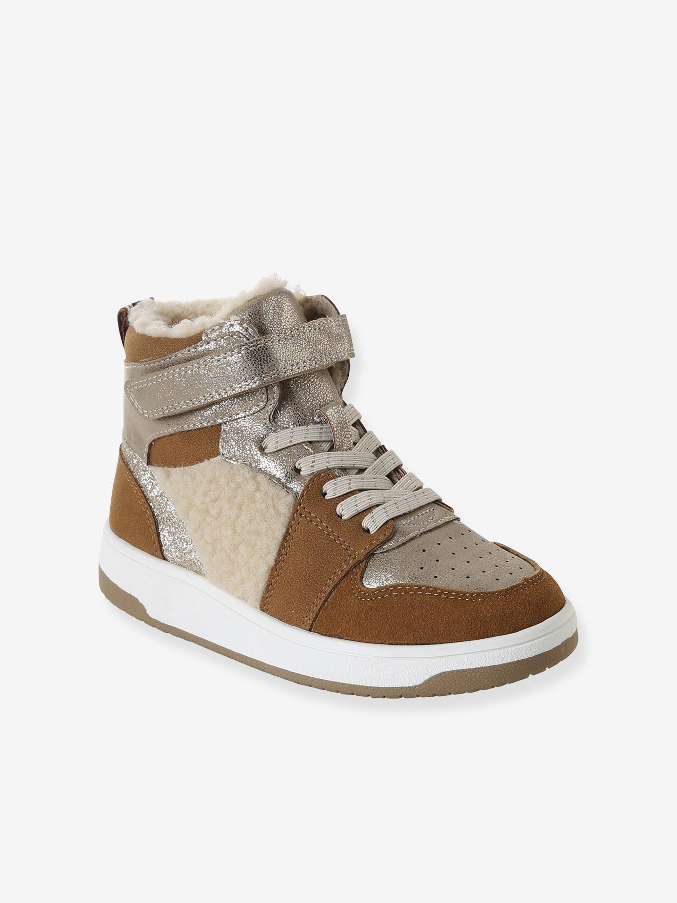 Gefütterte hohe Sneakers mit Schnürsenkeln und Klettverschluss für Mädchen von Vertbaudet