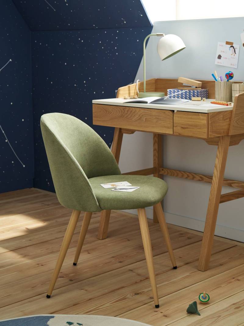 Gepolsterter Kinderstuhl mit meliertem Stoffbezug und Metallbeinen in Holzoptik von Vertbaudet