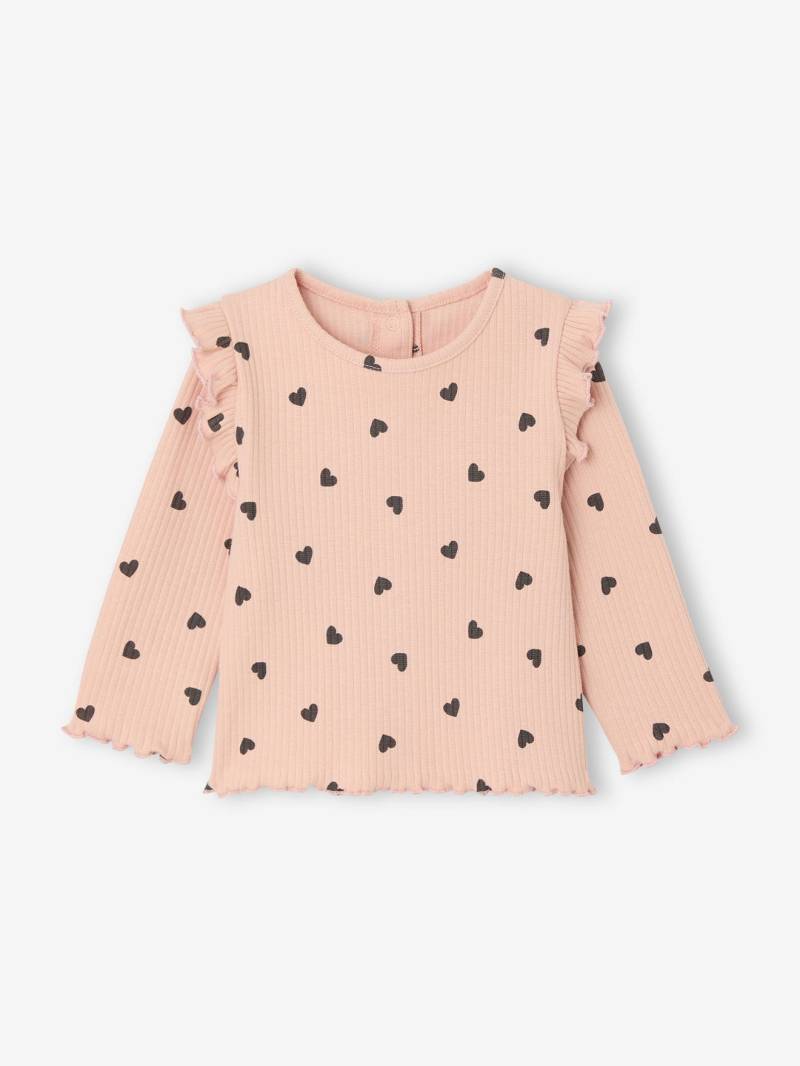 Geripptes Mädchen Baby Shirt mit Volantärmeln von Vertbaudet
