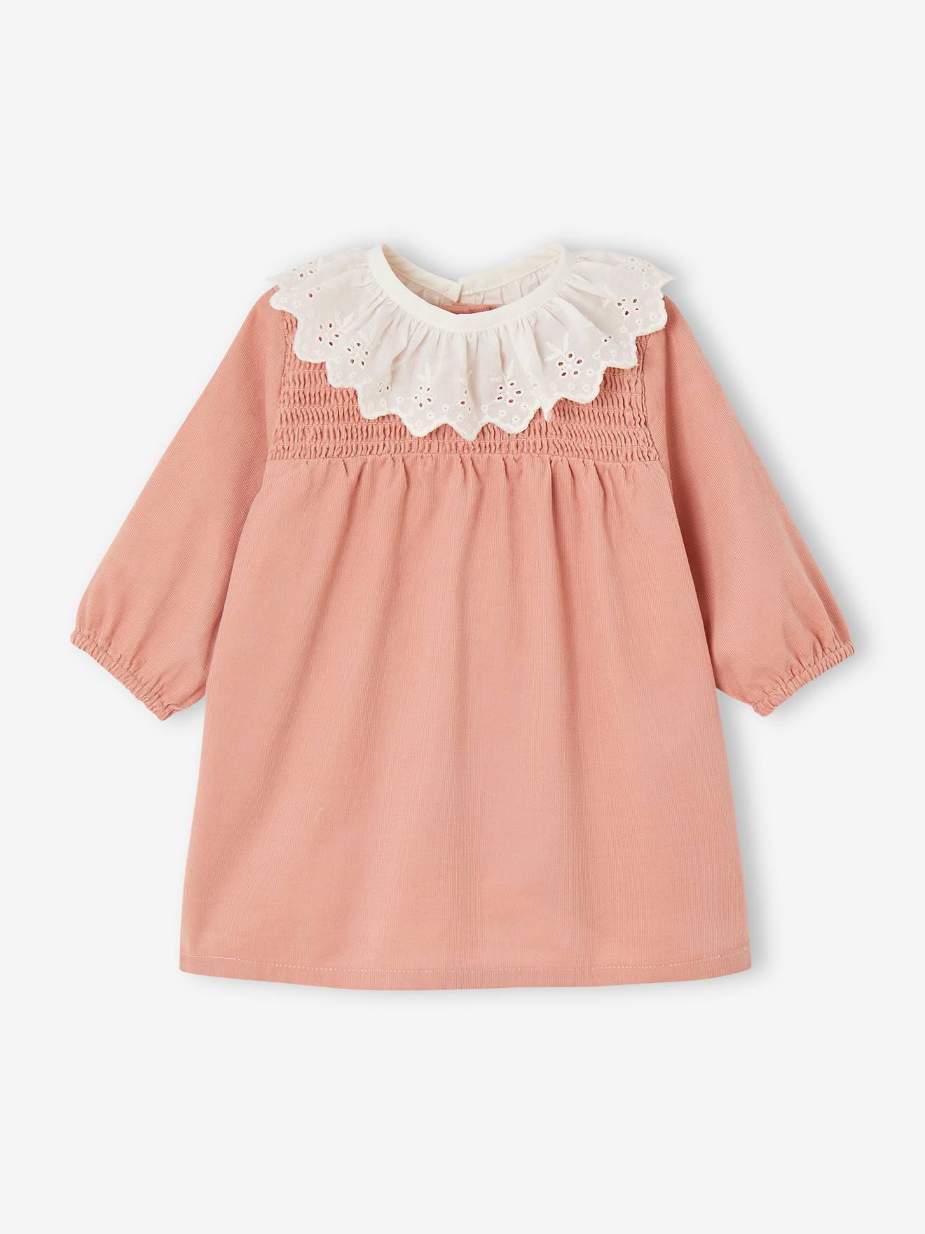 Gesmoktes Baby Kleid aus Cord mit abnehmbarem Kragen von Vertbaudet