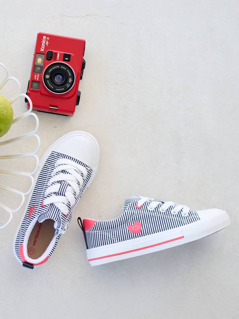 Gestreifte Kinder Stoff-Sneakers mit Reißverschluss von Vertbaudet