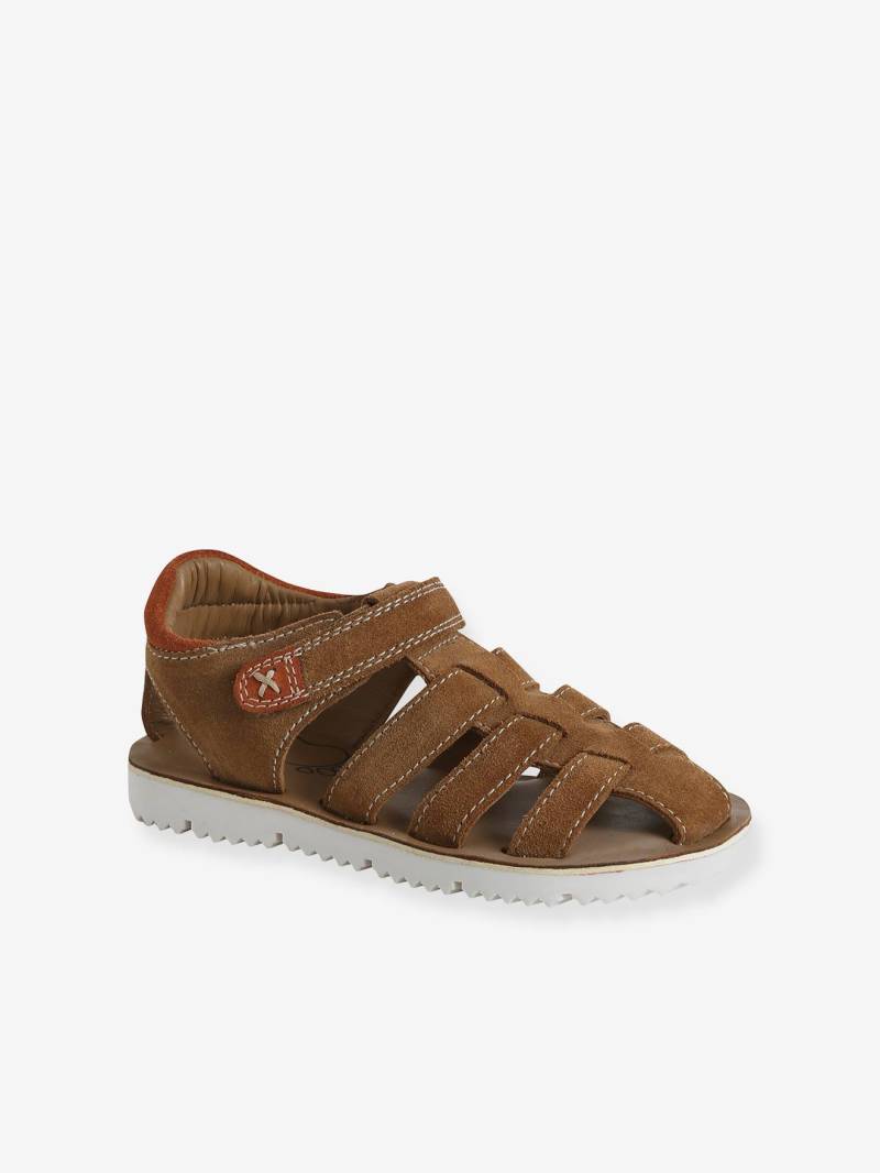 Halboffene Kinder Ledersandalen mit Klett und Anziehtrick camel von Vertbaudet