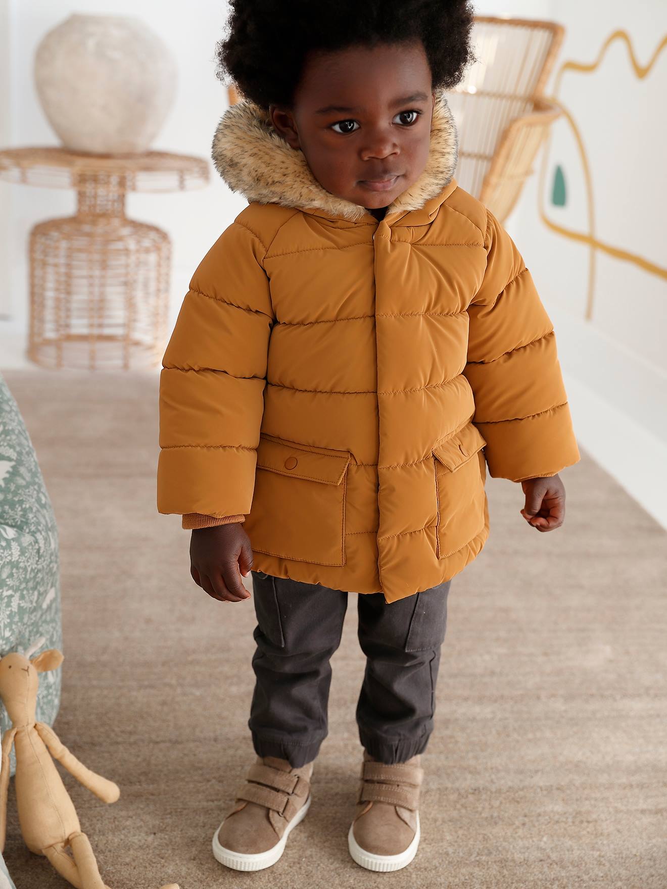 Jungen Baby Winterjacke mit Recycling-Polyester kurkuma von Vertbaudet