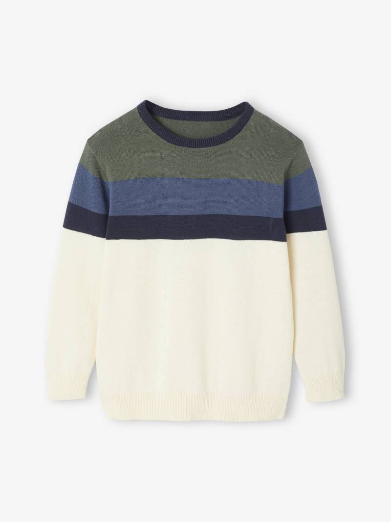 Jungen Feinstrickpullover mit Streifen salbei von Vertbaudet