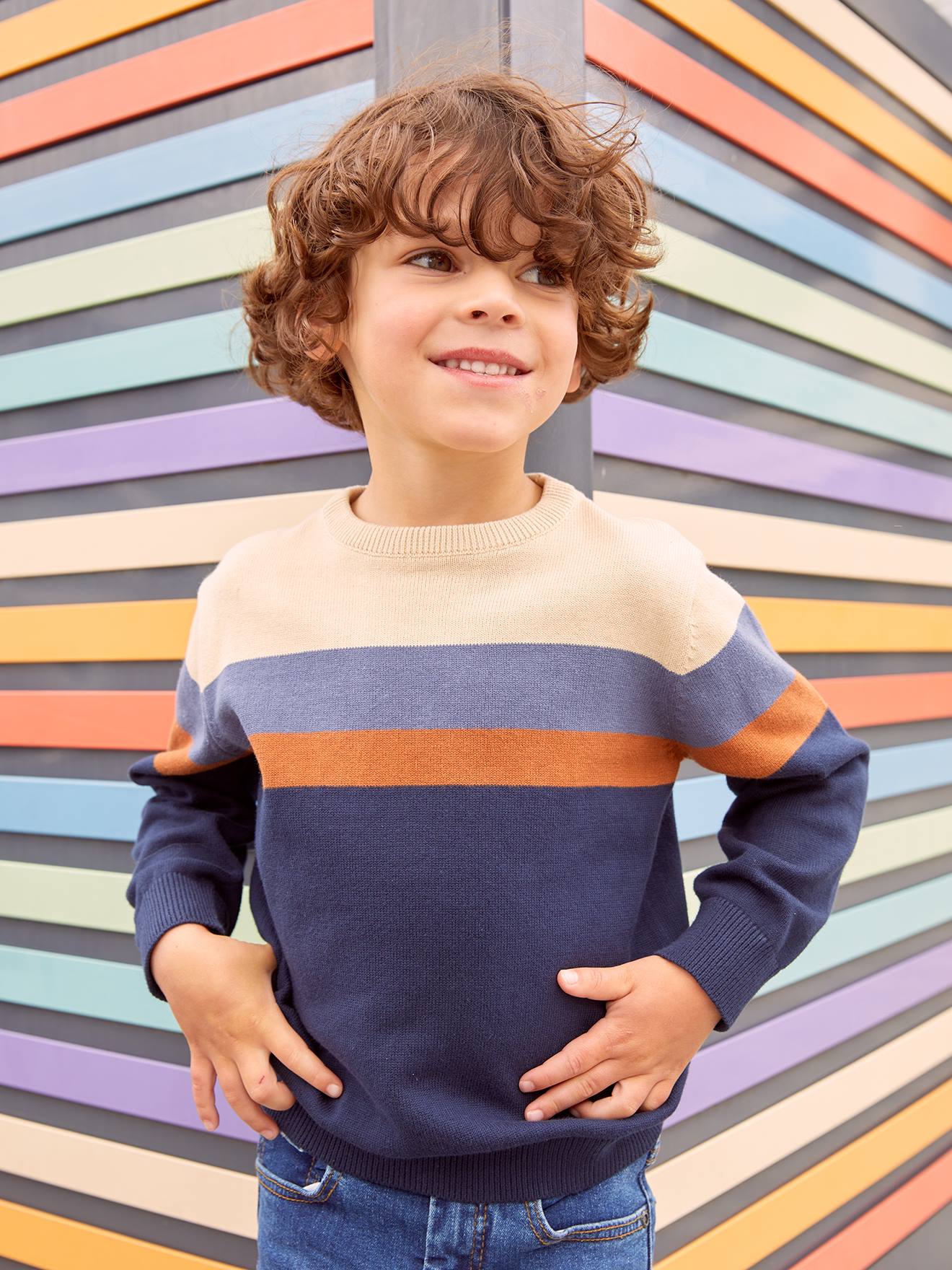 Jungen Feinstrickpullover mit Streifen von Vertbaudet
