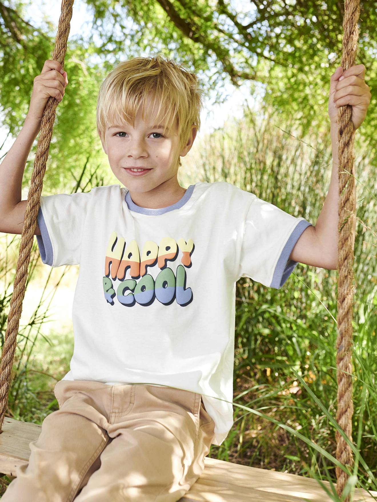 Jungen T-Shirt „Happy & cool“ Oeko-Tex sandfarben von Vertbaudet