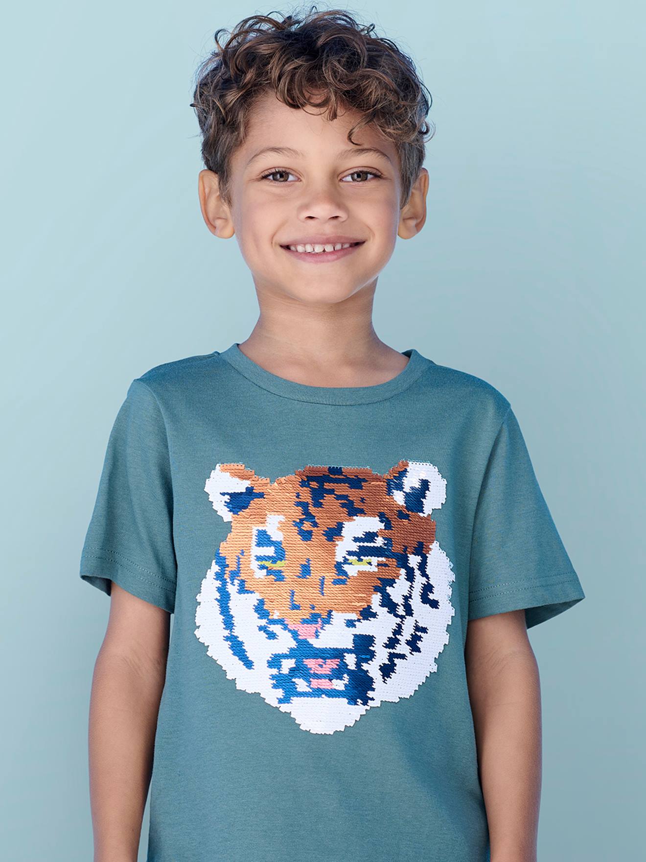 Jungen T-Shirt mit Wende-Pailletten Oeko-Tex von Vertbaudet