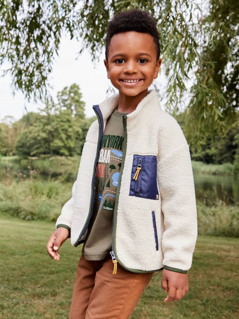 Jungen Teddyfleecejacke mit Reißverschlusstasche von Vertbaudet