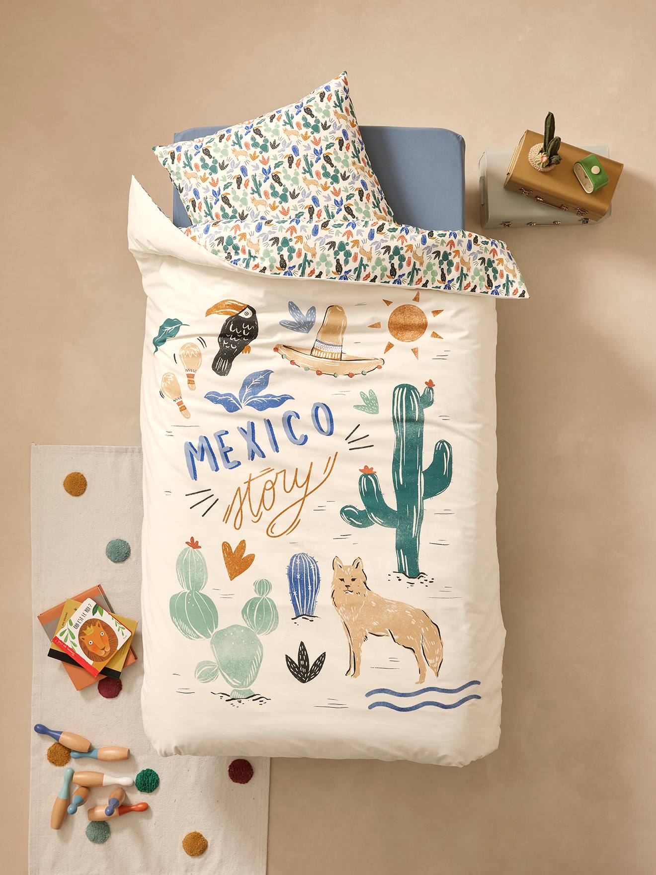 Kinder Bettwäsche-Set MEXICO STORY mit Recycling-Baumwolle von Vertbaudet