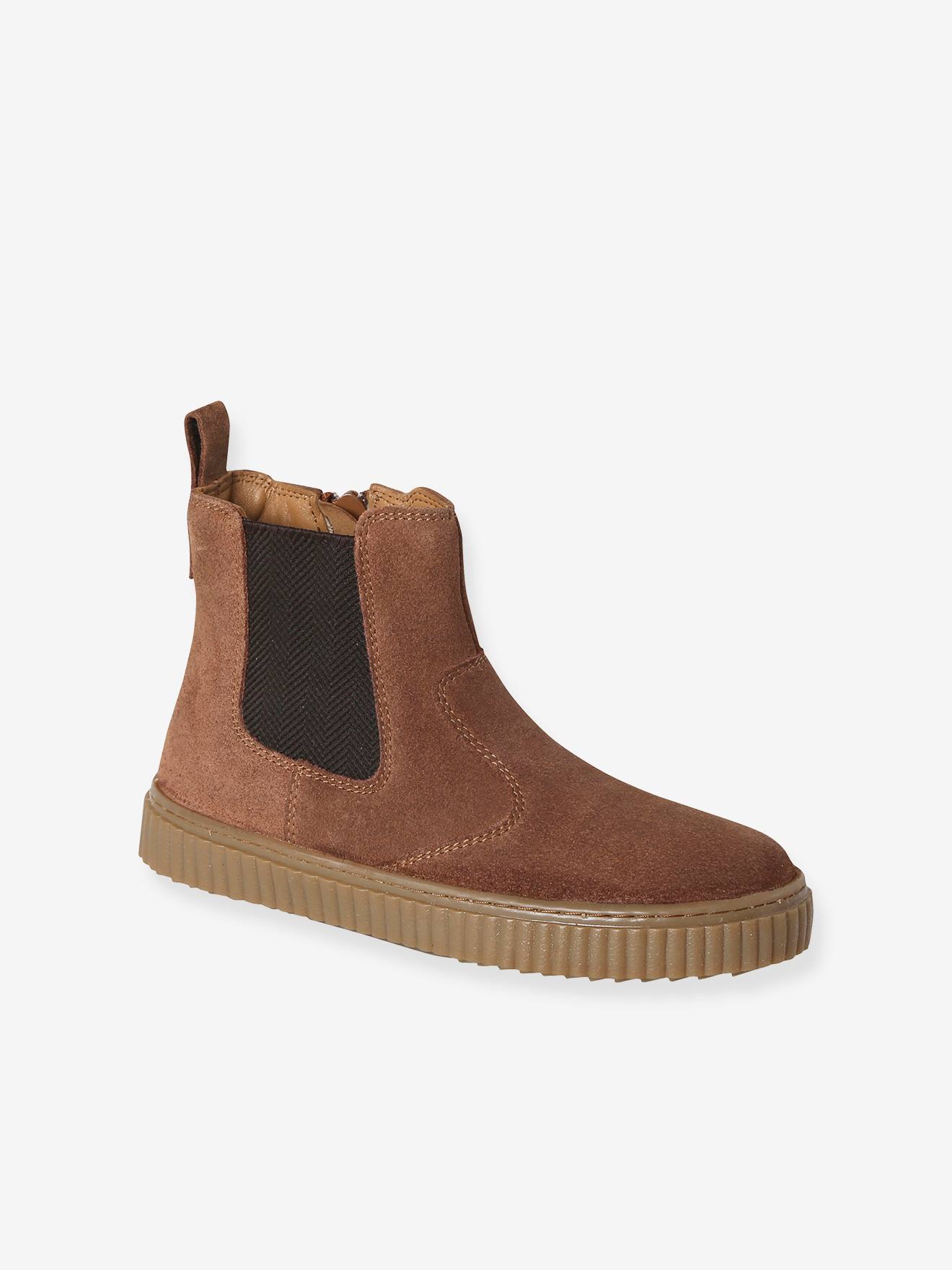 Kinder Chelsea-Boots aus Leder mit Reißverschluss camel von Vertbaudet