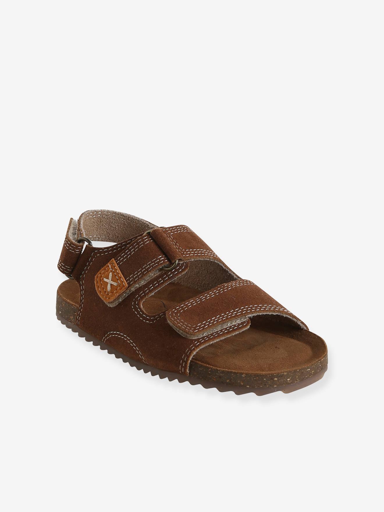 Kinder Leder-Sandalen mit Klett und Anziehtrick camel von Vertbaudet