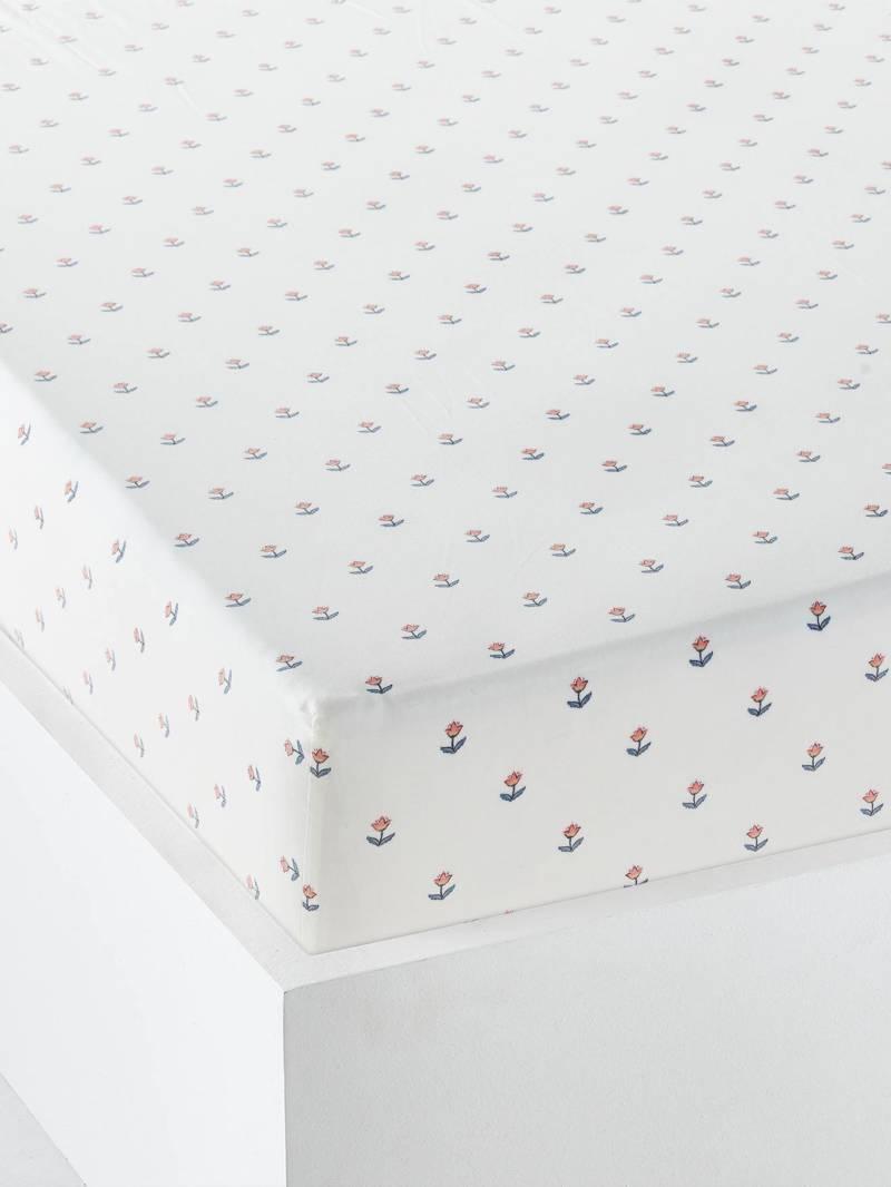 Kinder Spannbettlaken INDIEN BLUME mit Recycling-Baumwolle von Vertbaudet