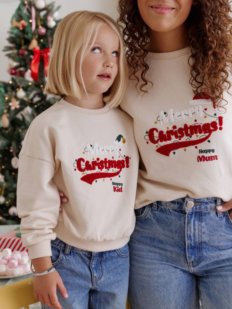 Kinder Sweatshirt HAPPY KID Familien-Capsule für Weihnachten vanille von Vertbaudet