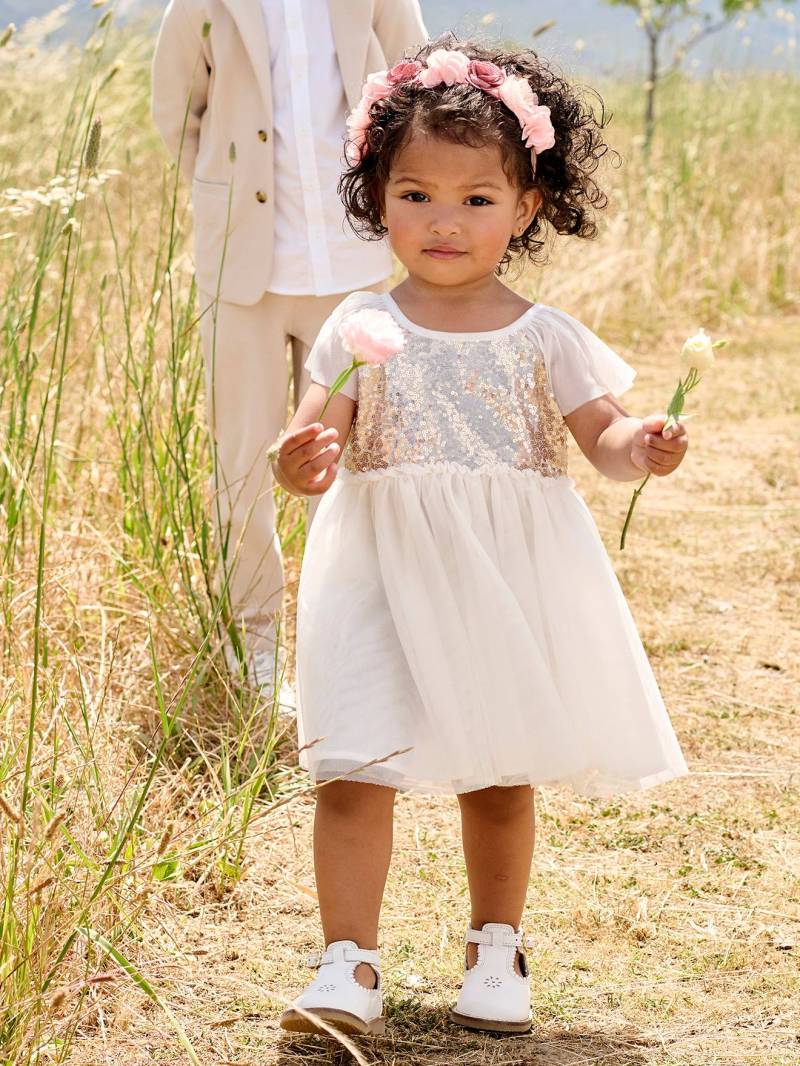 Kurzärmeliges Mädchen Festkleid mit Pailletten von Vertbaudet