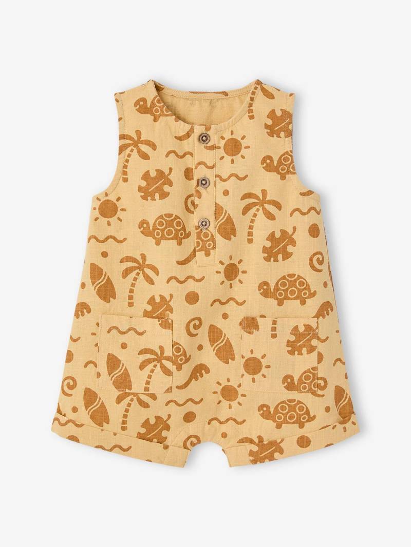 Kurzer Baby Overall in Leinenoptik mit Strand-Motiven ocker von Vertbaudet