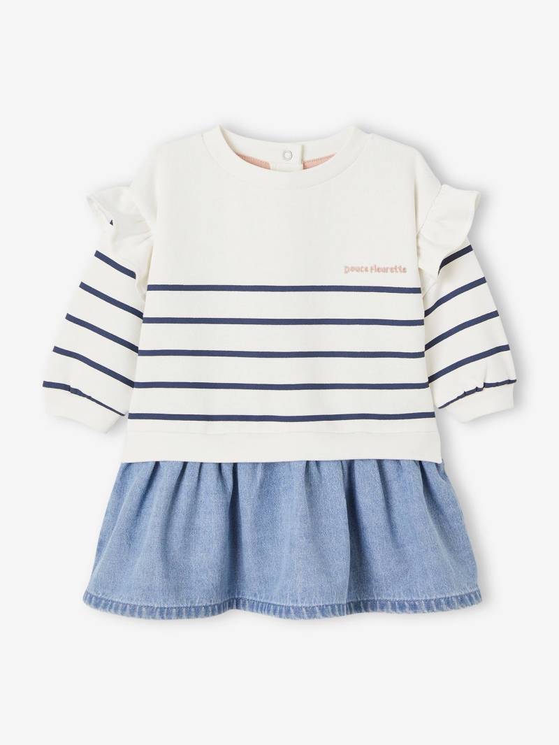 Mädchen 2-in-1-Kleid mit Streifen und Denim von Vertbaudet