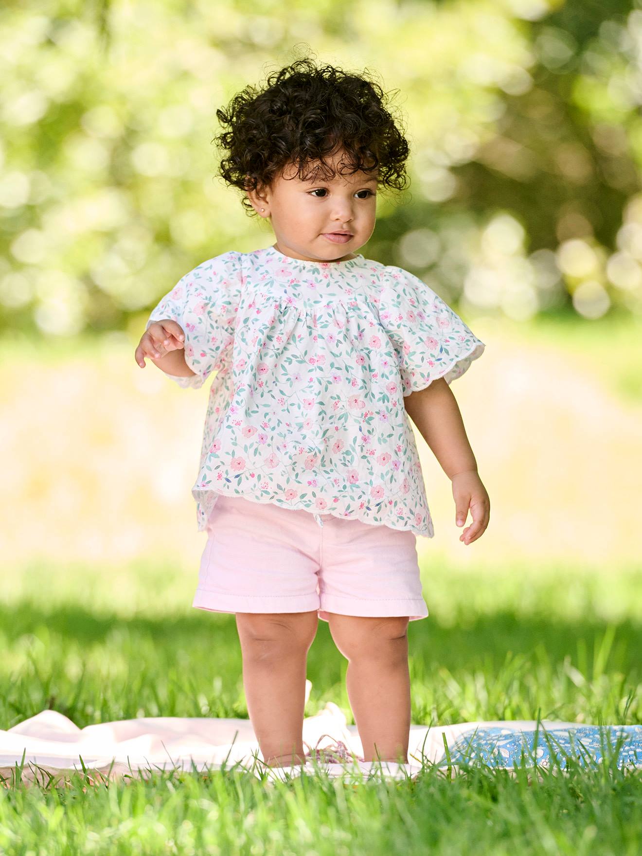 Mädchen Baby Paperbag-Shorts mit Gürtel lila von Vertbaudet