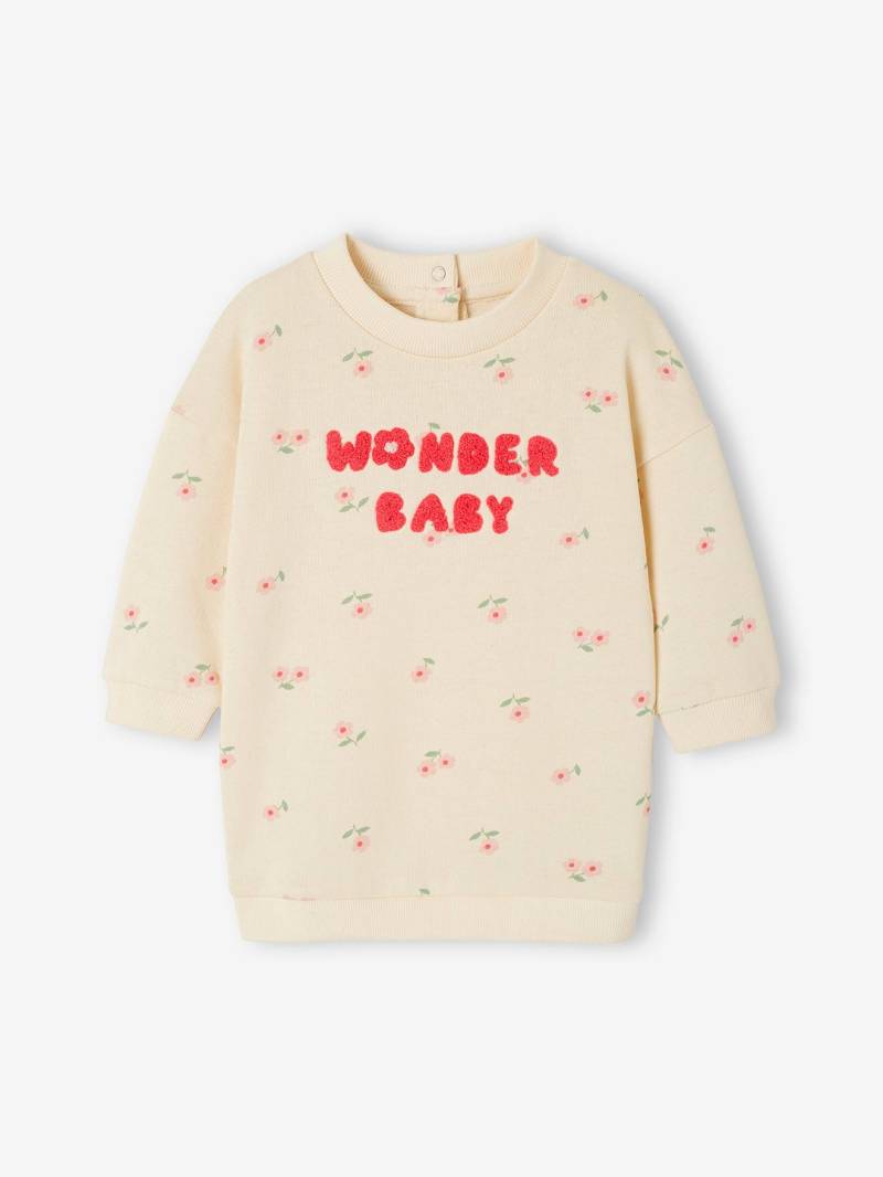 Mädchen Baby Sweatkleid mit Schrift und Recycling-Polyester vanille von Vertbaudet