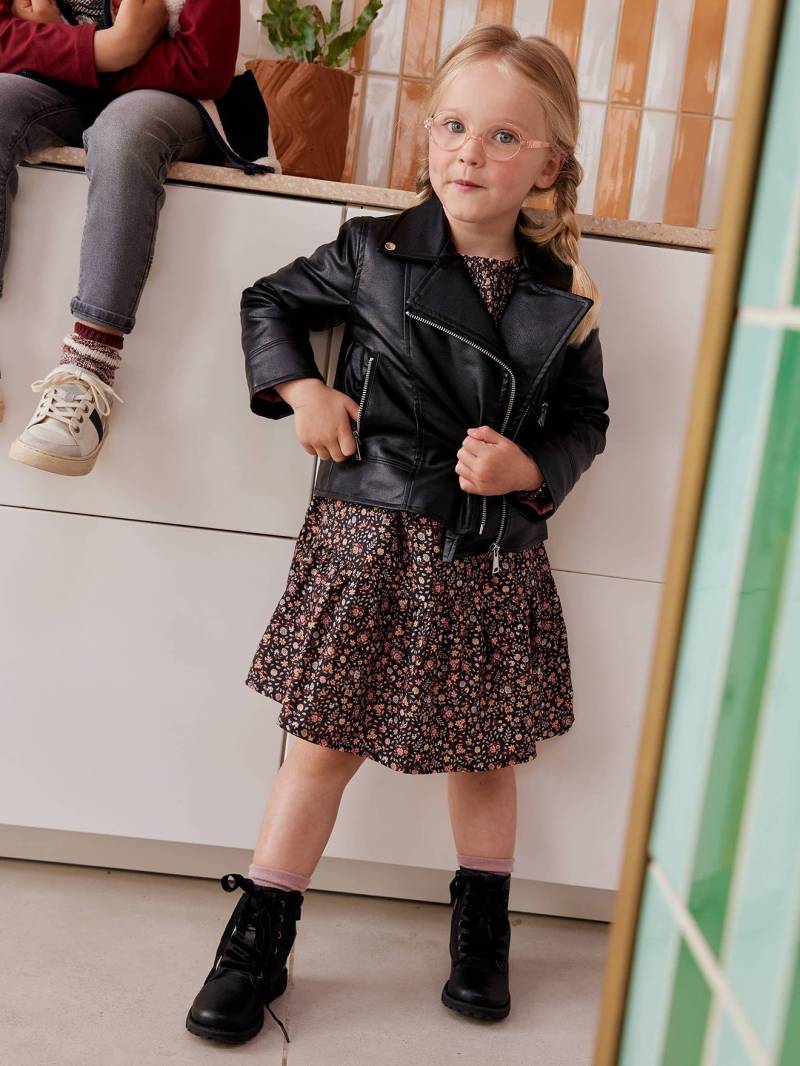 Mädchen Bikerjacke aus Lederimitat mit Recycling-Polyester von Vertbaudet